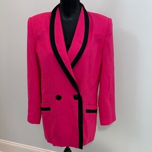 Oleg Cassini Vintage Longline Fuchsia Blazer with Black Accents